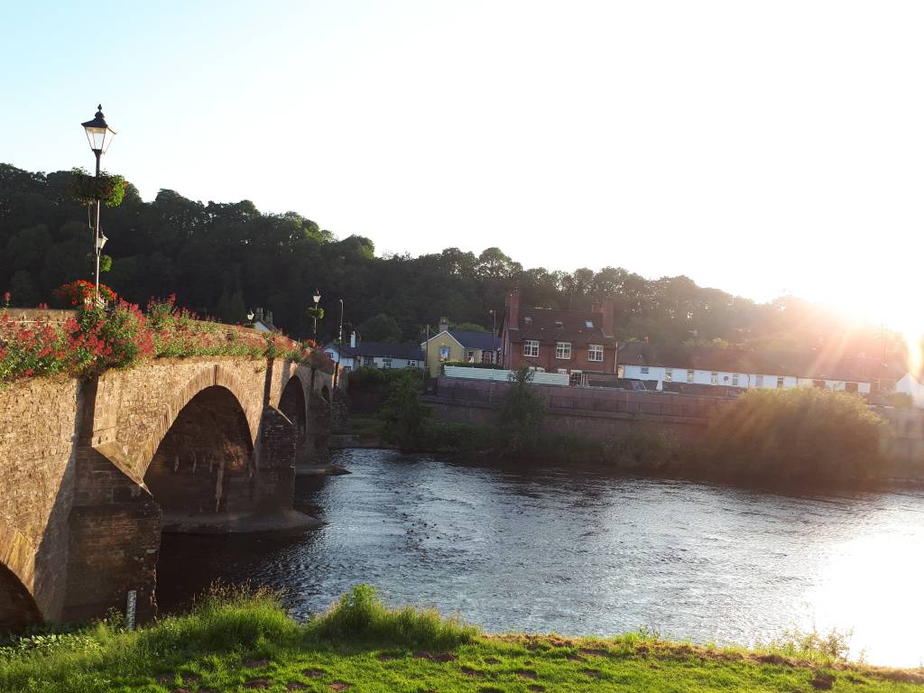 View overlooking the River Usk and the river bridge.