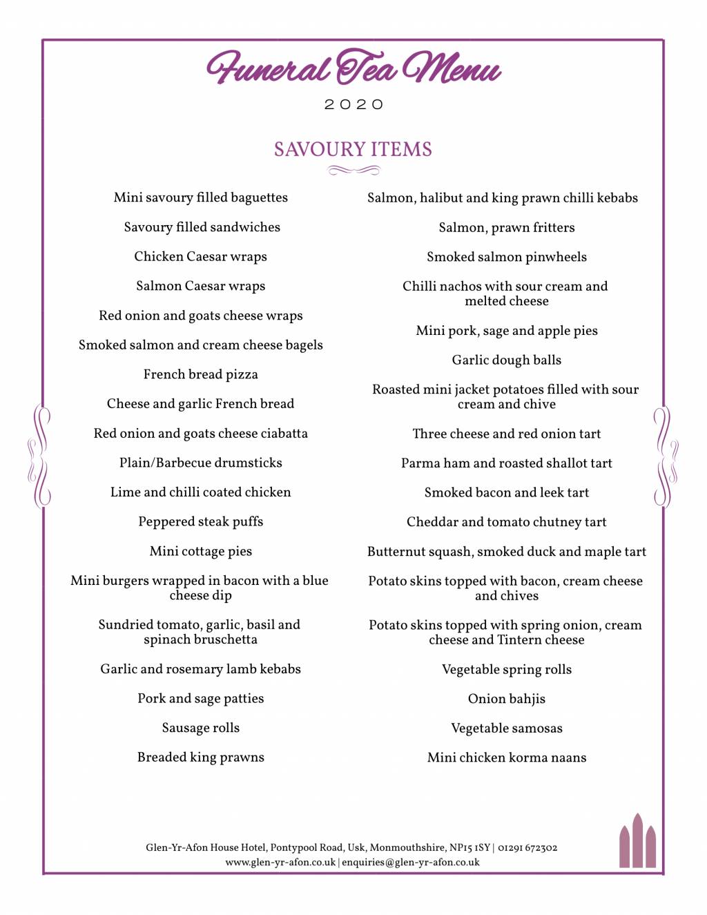 Funeral Receptions and Teas in South Wales GlenYrAfon Hotel